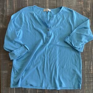 Jones New York Women’s 3X Shirt Notch Neck Blue 3/4 Sleeve Cuffed Knit